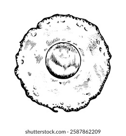 Vector illustration of Fried Eggs in black and white. Hand drawn line art for food designs. Isolated sketch Ideal for restaurant menus, food packaging. With easily removable background