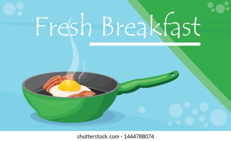 vector illustration with fried eggs for breakfast banner