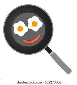 vector illustration of fried eggs on frying pan flat design.