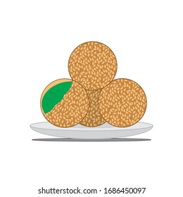 Vector illustration : Fried glutinous rice balls (onde-onde) from Indonesia coated with sesame seeds