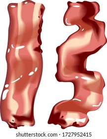 Vector illustration of fried, grilled bacon for breakfast isolated on white background