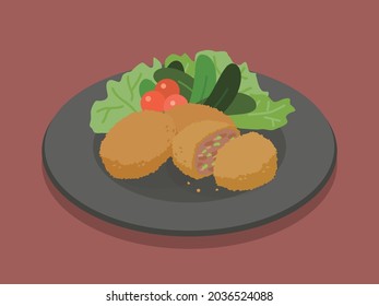 vector illustration of fried pork cutlet