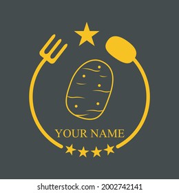 Vector Illustration of Fried Potato Logo, Gold and Black Colors Background
