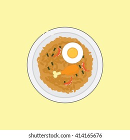 vector illustration fried rice  for use in commercial food display campaign tool  and stylish retro design  icon