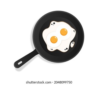Ilustración vectorial de huevos revueltos fritos en una sartén sobre un fondo aislado.