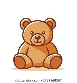 A vector illustration of a friendly brown teddy bear sitting down, designed in a clean cartoon style.