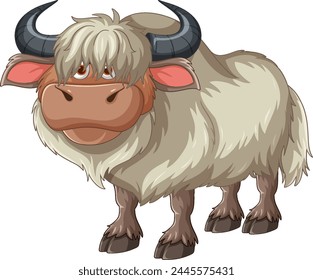 Ilustración vectorial de un simpático yak de dibujos animados