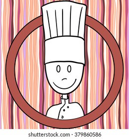 Vector illustration - friendly cook. Kitchener Character design in decorative ring