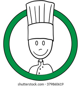 Vector illustration - friendly cook. Kitchener Character design in decorative ring