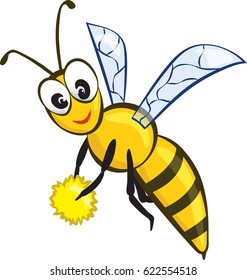 Vector Illustration of a Friendly Cute Bee Flying and Smiling