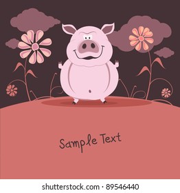 Vector illustration of a friendly cute cartoon pig