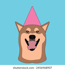 Vector illustration of friendly dog with birthday hat. Animal cartoon ideal for posters or advertisements.