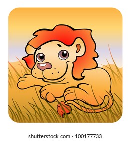 Vector illustration of a friendly lion in yellow
