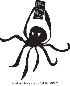 a vector illustration of a friendly octopus offering free hugs