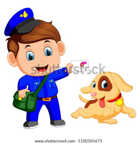 vector illustration of Friendly postman with bag and cute dog