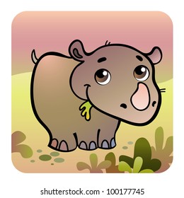 Vector illustration of friendly rhino in savanna