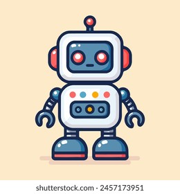 Vector illustration of a friendly robot in a contour style with bright colors, designed to resemble a child toy. Ideal for educational materials, children books, and playful design projects