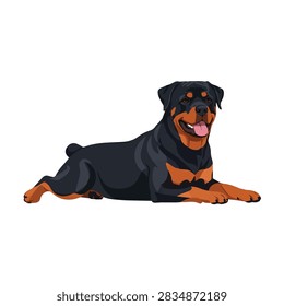Vector Illustration of a Friendly Rottweiler Dog Lying Down Isolated on White Background