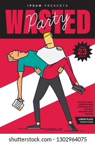 Vector illustration of friends drinking beer. Man carrying another drunk man. Drinking Party Comic Style Template design. Beer friends concept