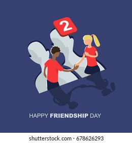 Vector illustration of friends from social networks. Happy Friendship Day greeting card with boy and girl.