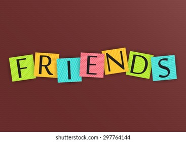 Vector illustration for friendship day. The poster with word Friends. Flyers with a different pattern