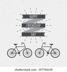 Vector illustration for friendship day. Two bicycle and the words Happy Friendship Day