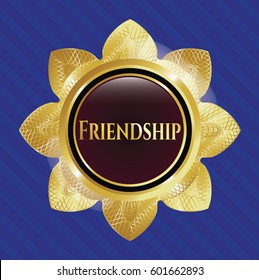 Vector illustration of  Friendship gold shiny emblem icon in Brown with Blue
