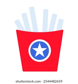 Vector illustration of fries potato in a box from the collection of American flag-themed icons. A celebration of American culture and identity. Independence Day celebrations, a decorative element in