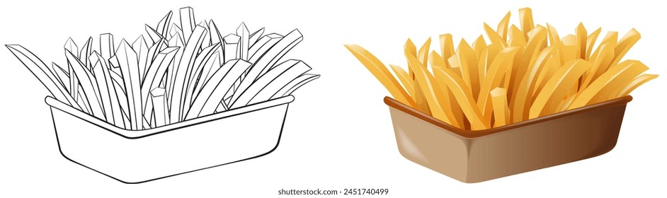 Vector illustration of fries, raw and colored