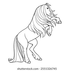 Vector illustration of Friesian horse. Black outline on white background for coloring book.