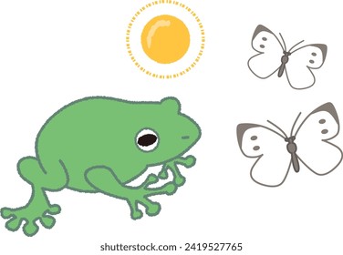 Vector illustration of a frog, butterfly and sun at the Enlightenment.