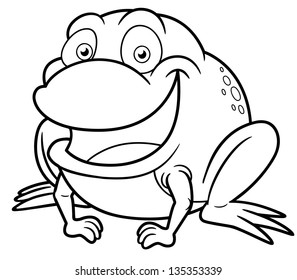 Vector illustration of frog cartoon - Coloring book