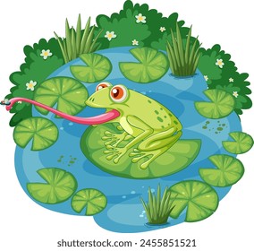 Vector illustration of a frog catching a fly.