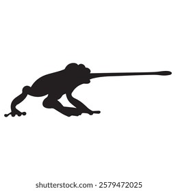 vector illustration of a frog character sticking out his tongue in silhouette style