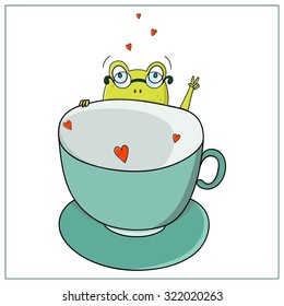 Vector illustration with frog and cup