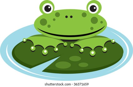 a vector illustration of a frog hanging on to lily pad