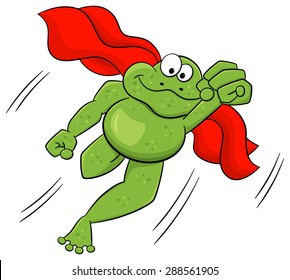 vector illustration of a frog hero who jumps with cape