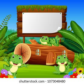 vector illustration of Frog and house in a beautiful nature