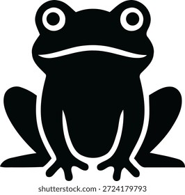 Ilustración vectorial de un ícono de rana. Silueta de anfibio negro simple adecuada para la conservación de la naturaleza, la biología y los diseños ambientales.