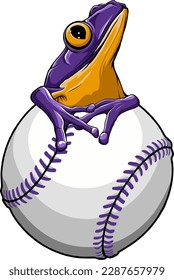 vector illustration of frog on baseball ball. digital hand draw