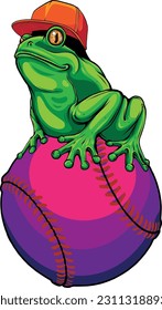 vector illustration of frog on baseball ball.