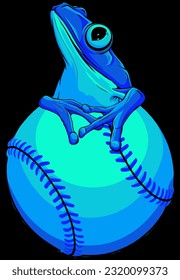 vector illustration of frog on baseball ball. digital hand draw