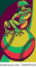 vector illustration of frog on baseball ball.