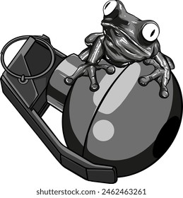 vector illustration of frog on hand granate