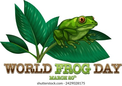 Vector illustration of a frog on a leaf for World Frog Day