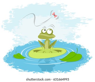 Vector illustration of a frog on a lily 