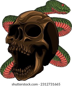 vector illustration of frog on the skull and leaves
