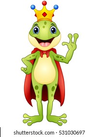 Vector illustration of Frog prince cartoon waving hand