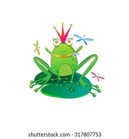 Vector illustration of frog princess isolated on white background