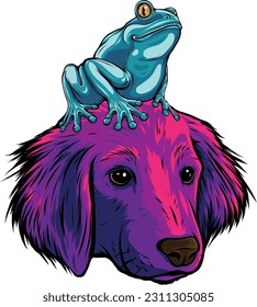 vector illustration of frog sitting on dog head